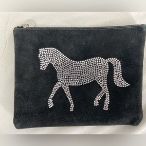 Me.n.u‎ Suede Zipper Bag with Rhinestones in the shape of a horse. 9” x 7”